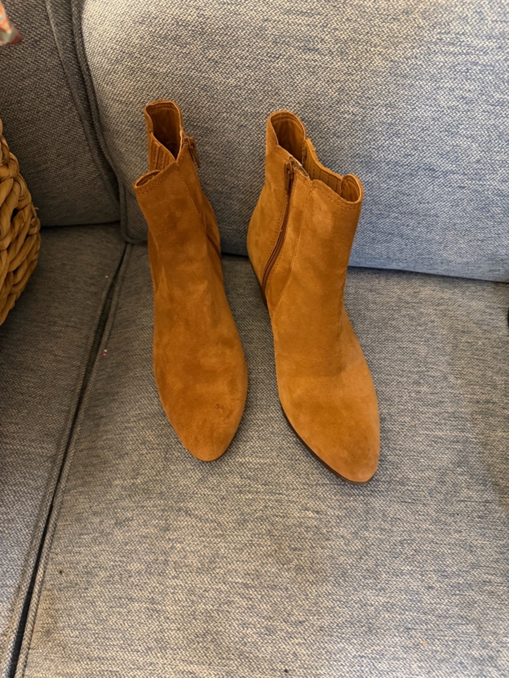Frye Suede Pointed-Toe Ankle Boots in Camel Brown